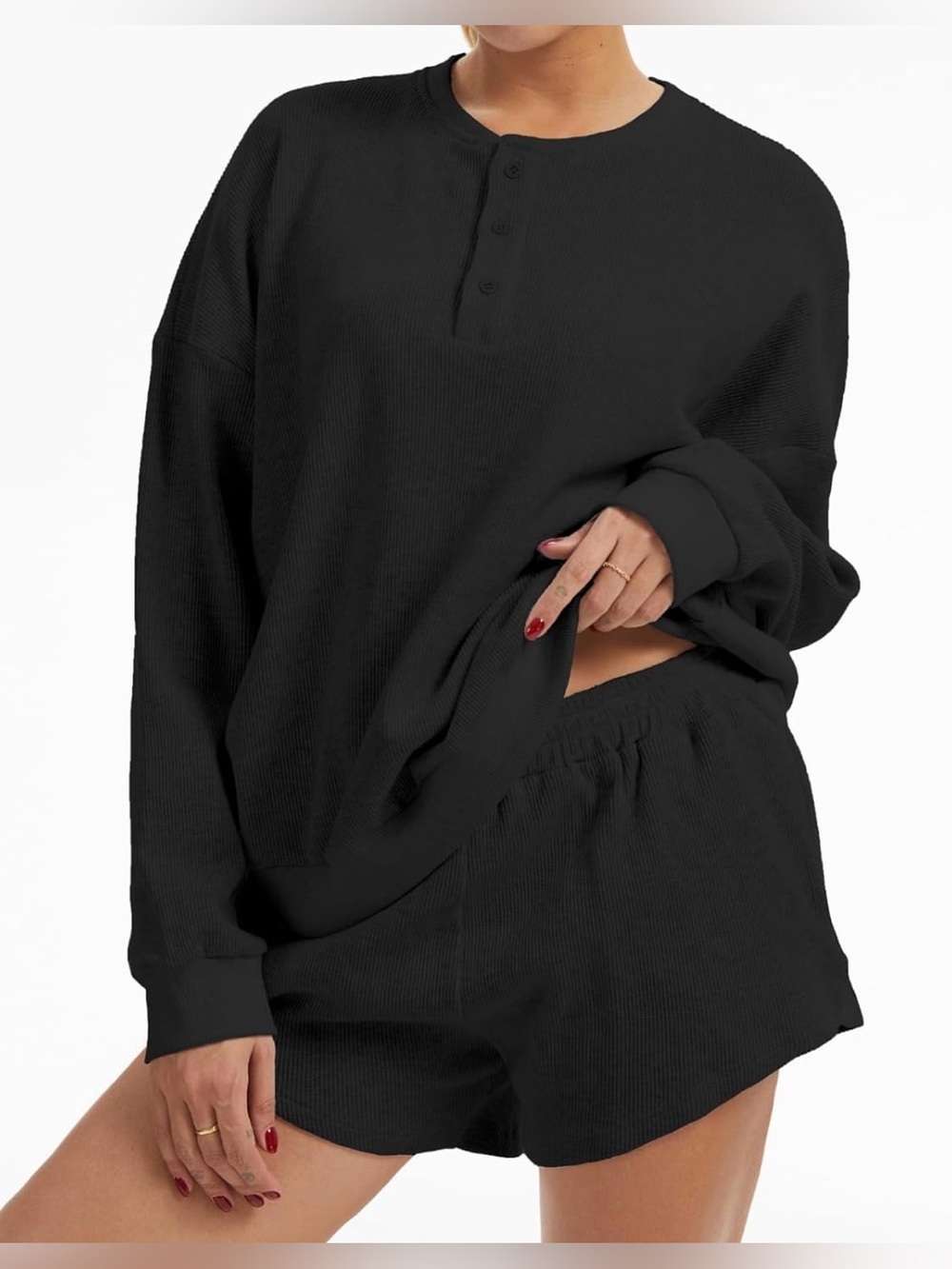 AnotherChill Women's Waffle Knit 2 Piece Lounge Short Sets